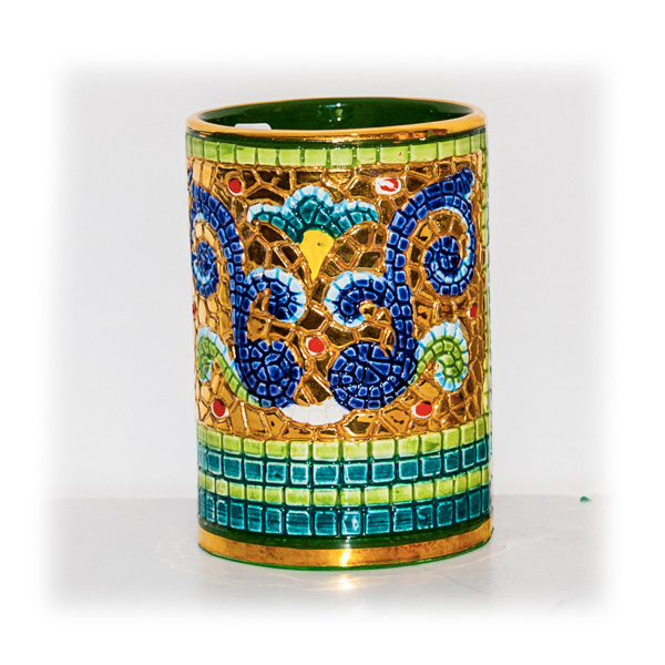 instant weekly pawn Portapenne grande ceramica Bizantina verde rifinita in oro - Le Ceramiche  di Bisanzio