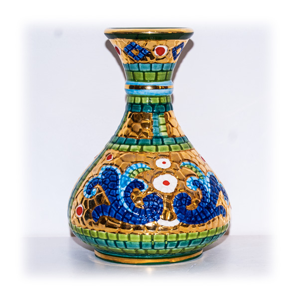 filter Detector Arise Vaso ceramica Bizantina verde rifinito in oro - Le Ceramiche di Bisanzio